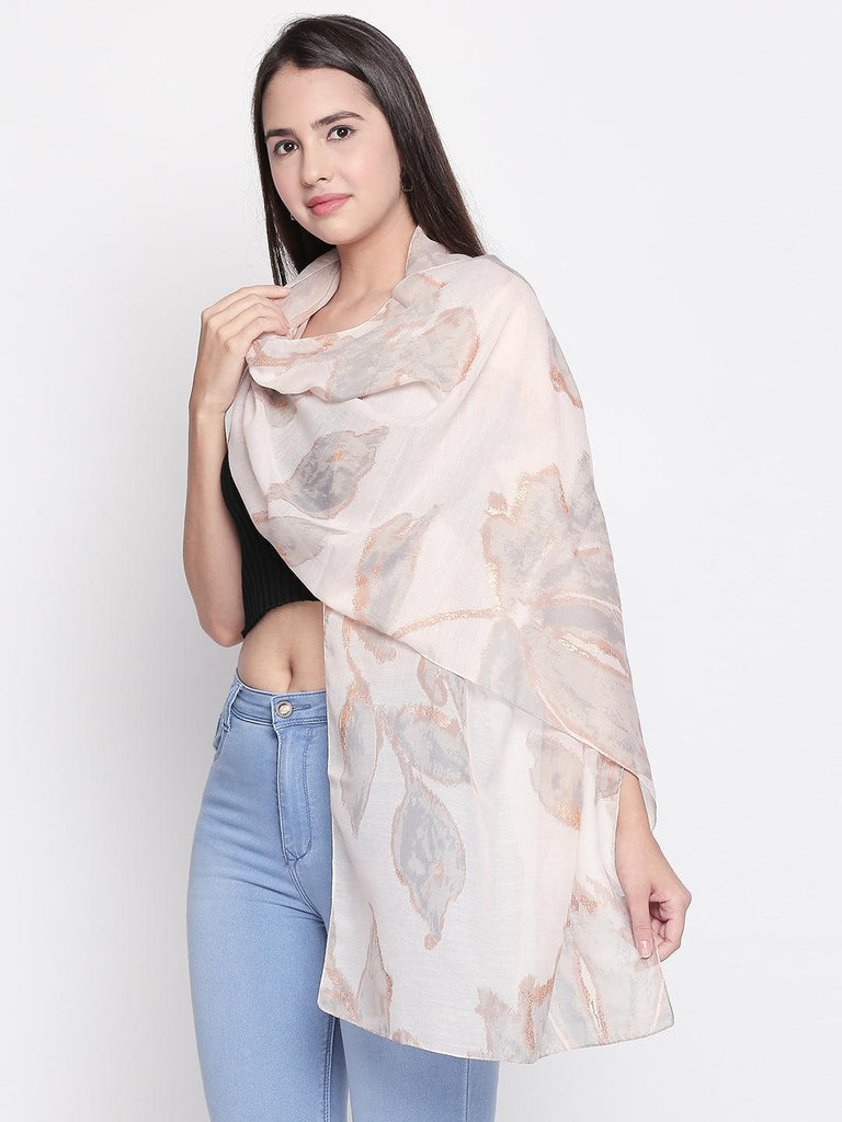 Women Peach-Coloured Printed Scarf-Stoles & Scarves-StyleQuotient