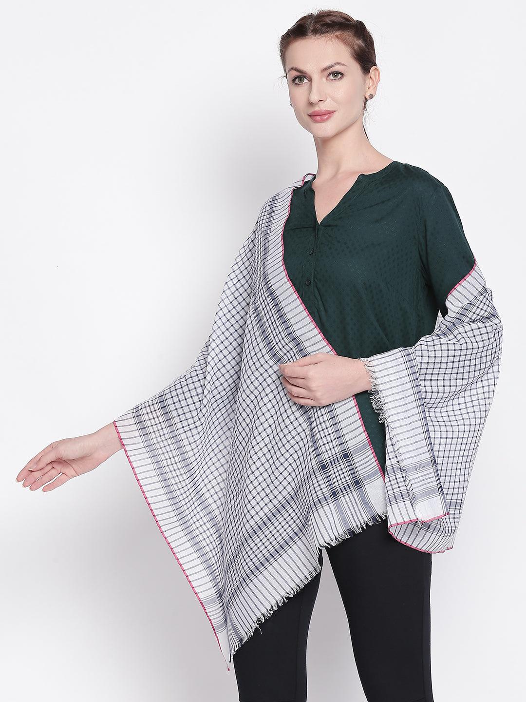 Women Blue Checked Scarf-Stoles & Scarves-StyleQuotient
