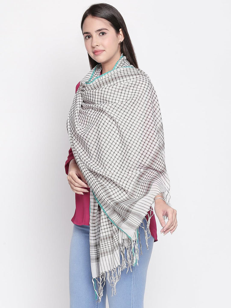 Women Grey & White Checked Scarf-Stoles & Scarves-StyleQuotient