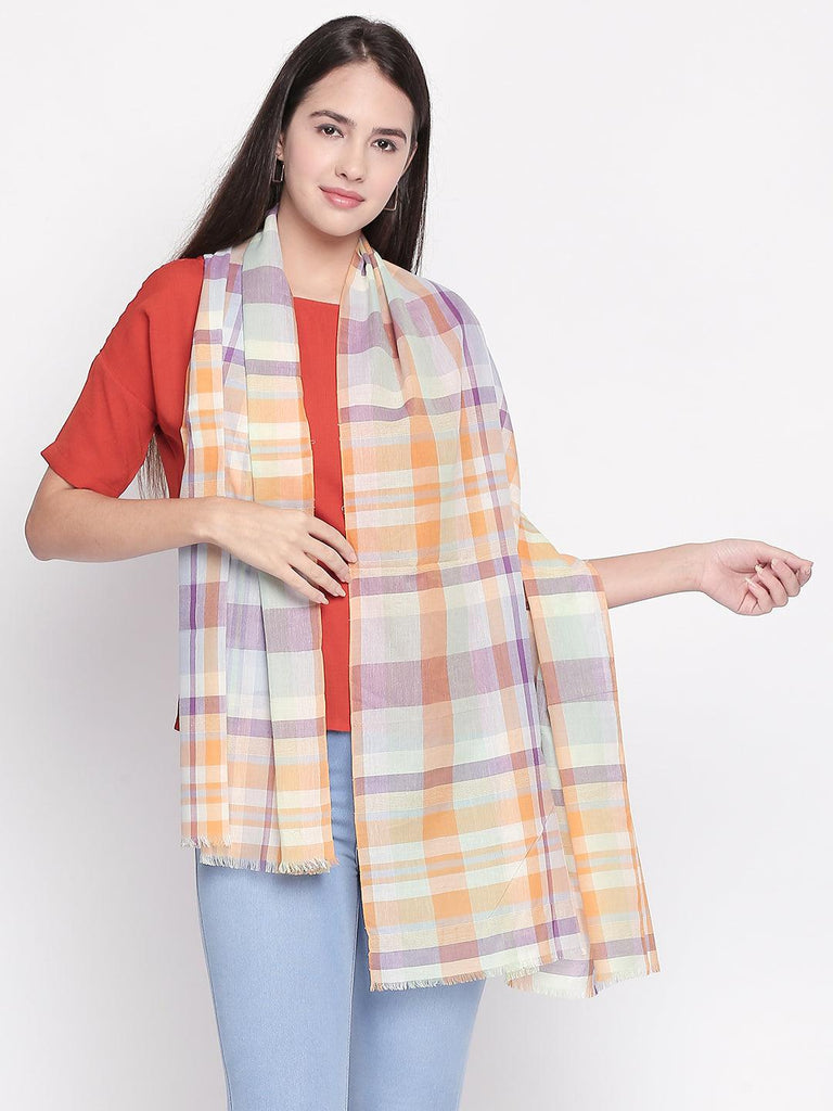 Women Multicoloured Checked Scarf-Stoles & Scarves-StyleQuotient