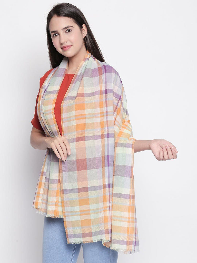 Women Multicoloured Checked Scarf-Stoles & Scarves-StyleQuotient