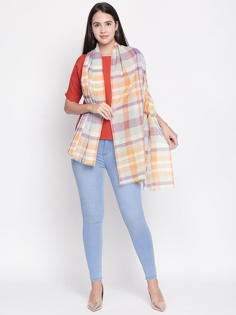 Women Multicoloured Checked Scarf-Stoles & Scarves-StyleQuotient