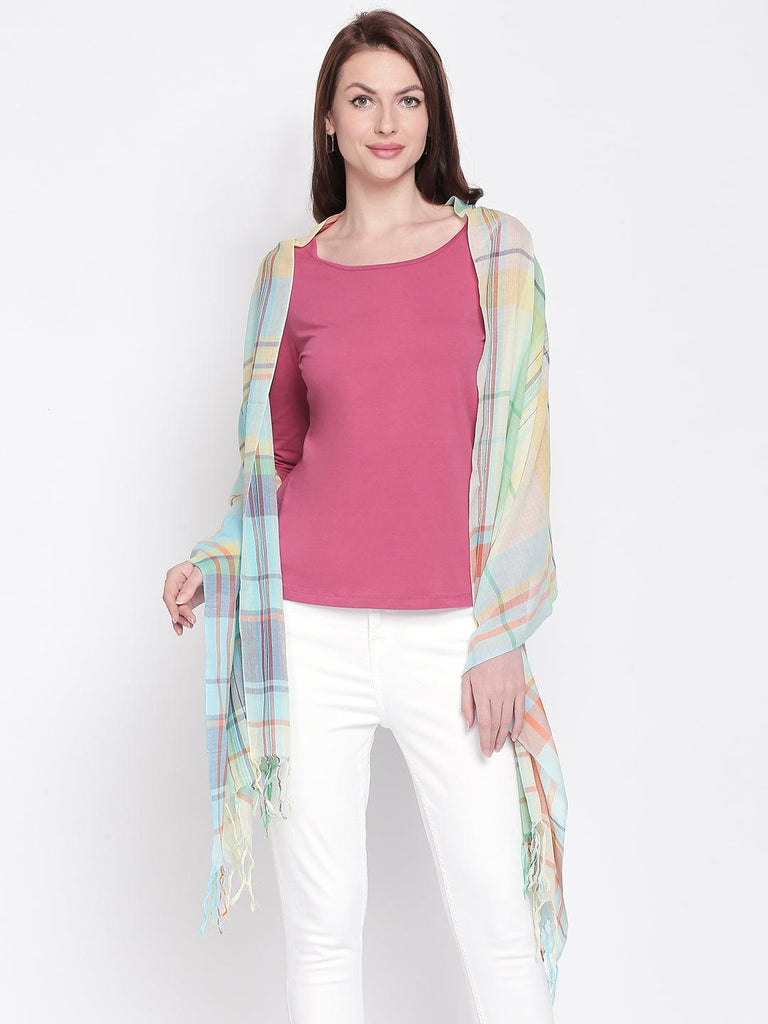 Women Multicoloured Checked Scarf-Stoles & Scarves-StyleQuotient