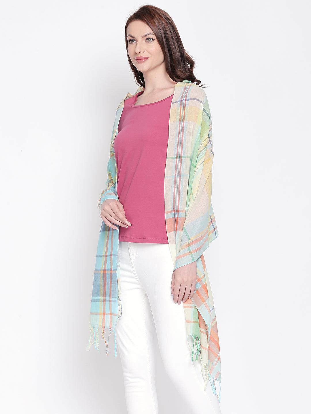 Women Multicoloured Checked Scarf-Stoles & Scarves-StyleQuotient