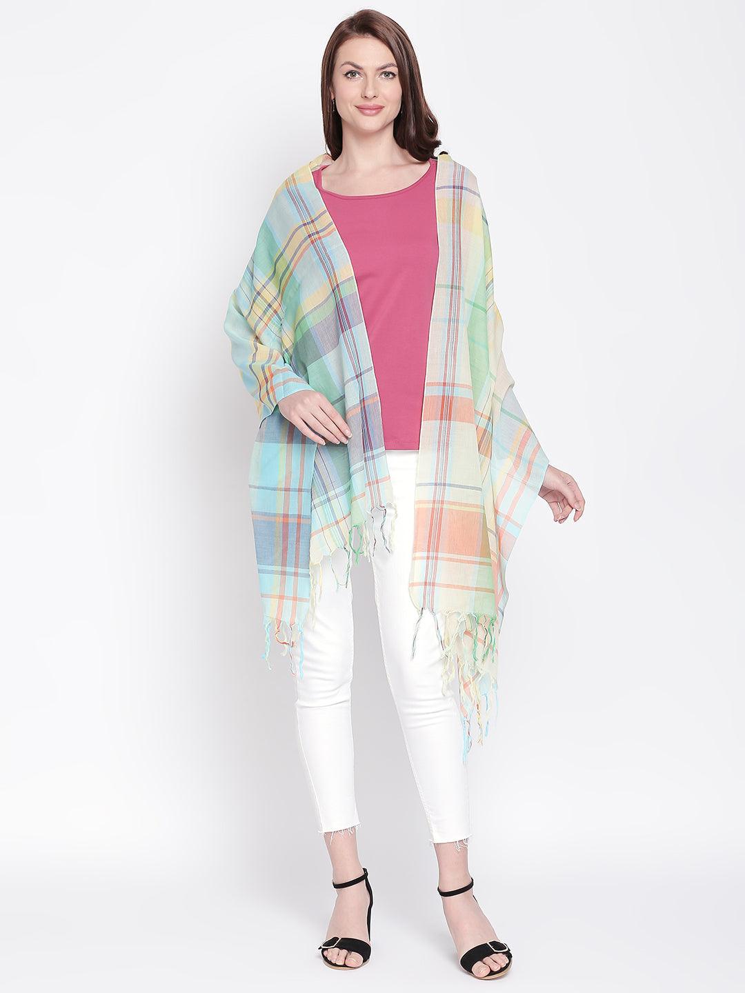 Women Multicoloured Checked Scarf-Stoles & Scarves-StyleQuotient