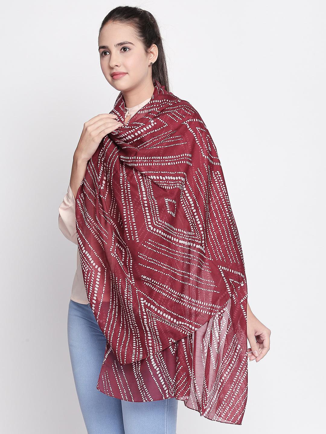 Women Maroon Printed Scarf-Stoles & Scarves-StyleQuotient
