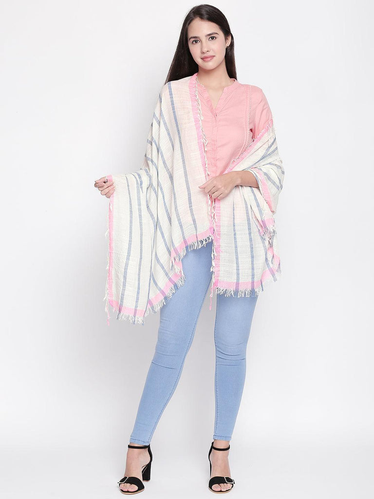 Women Pink & Beige Striped Scarf-Stoles & Scarves-StyleQuotient