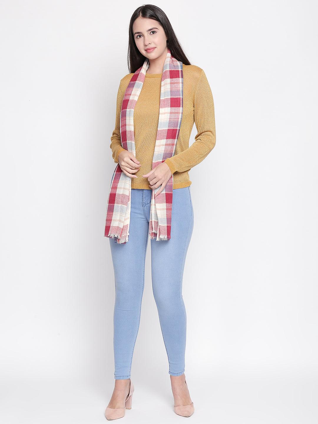 Women Red & Blue Checked Scarf-Stoles & Scarves-StyleQuotient