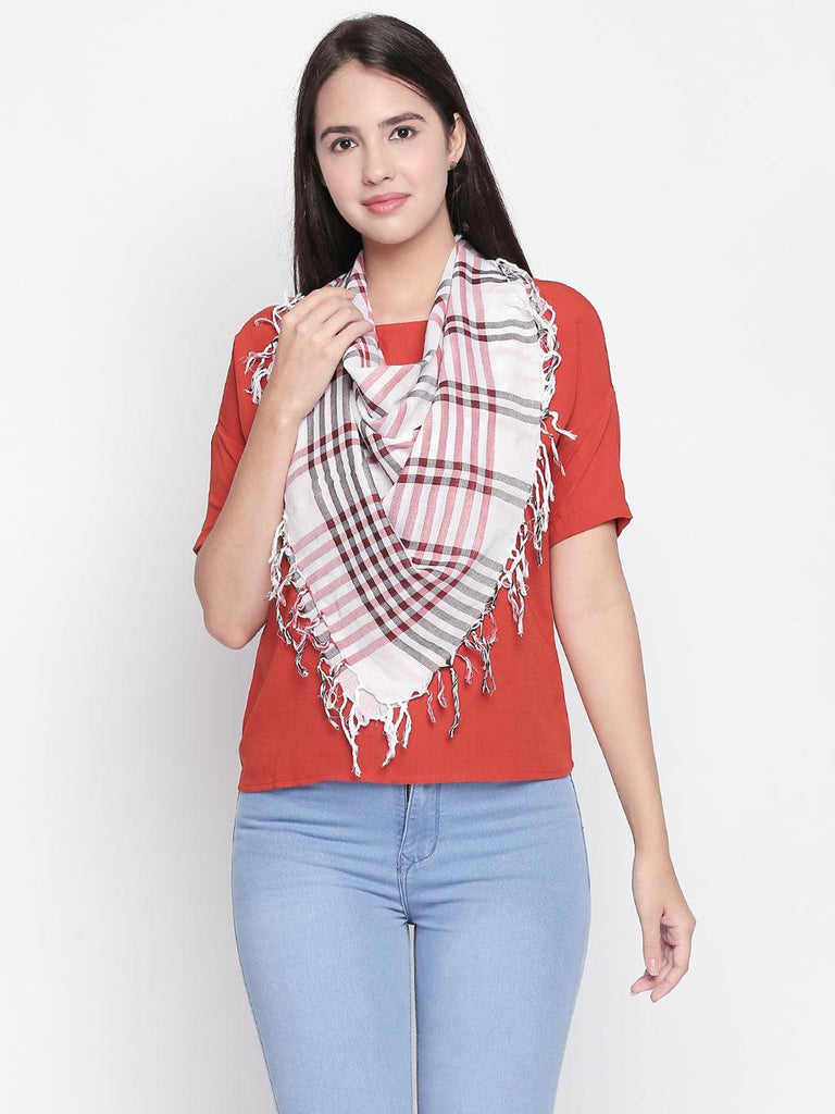 Women Red & Black Checked Scarf-Stoles & Scarves-StyleQuotient