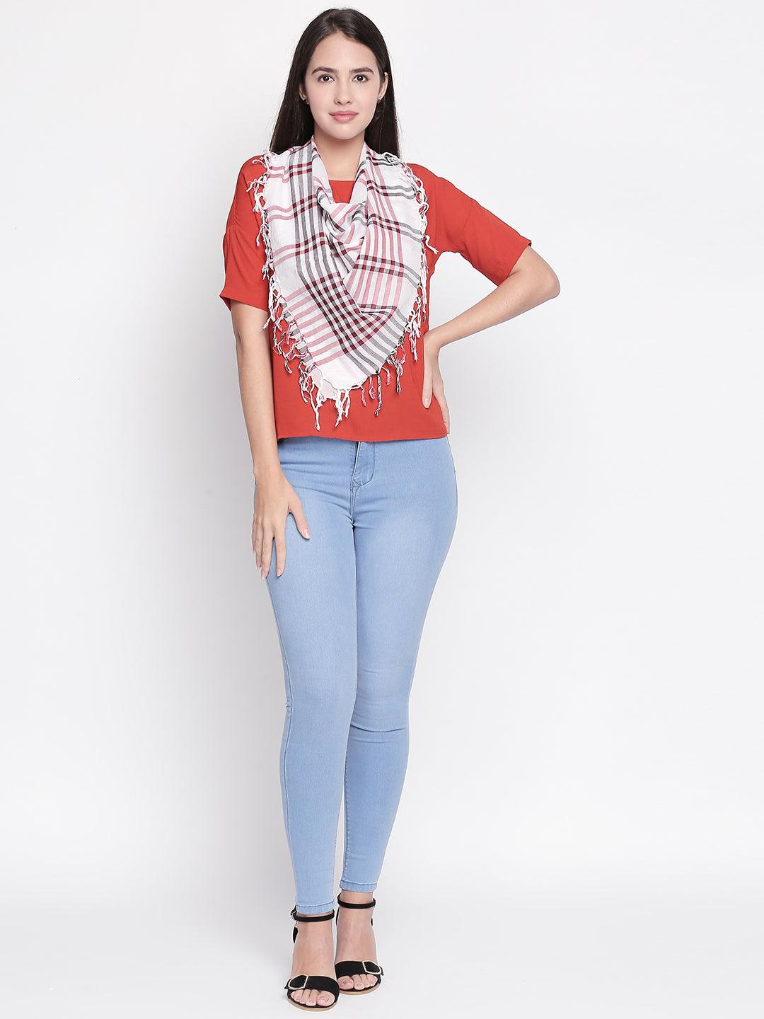 Women Red & Black Checked Scarf-Stoles & Scarves-StyleQuotient