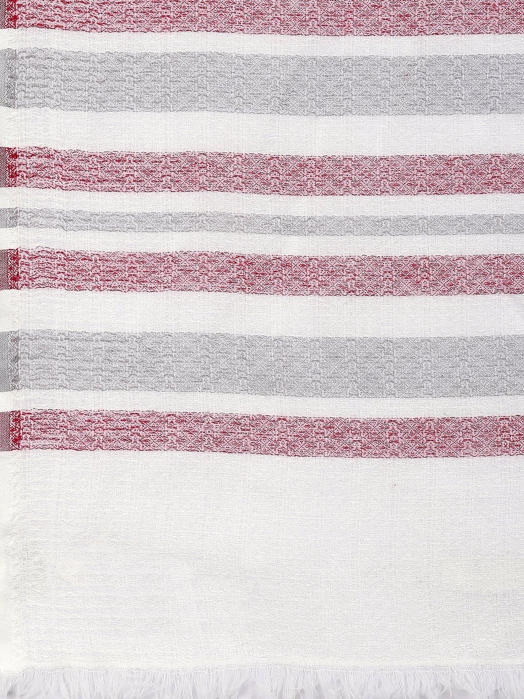 Women Off-White & Maroon Striped Jacquard Shawl-Shawl-StyleQuotient