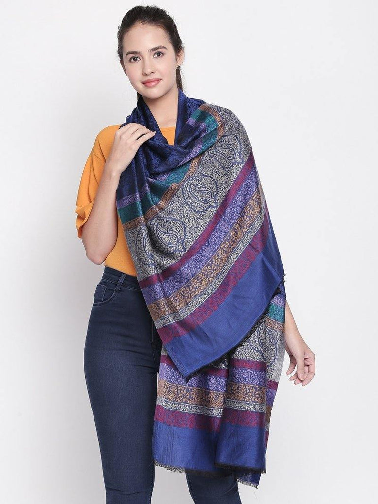 Women Blue Patterned Shawl-Shawl-StyleQuotient