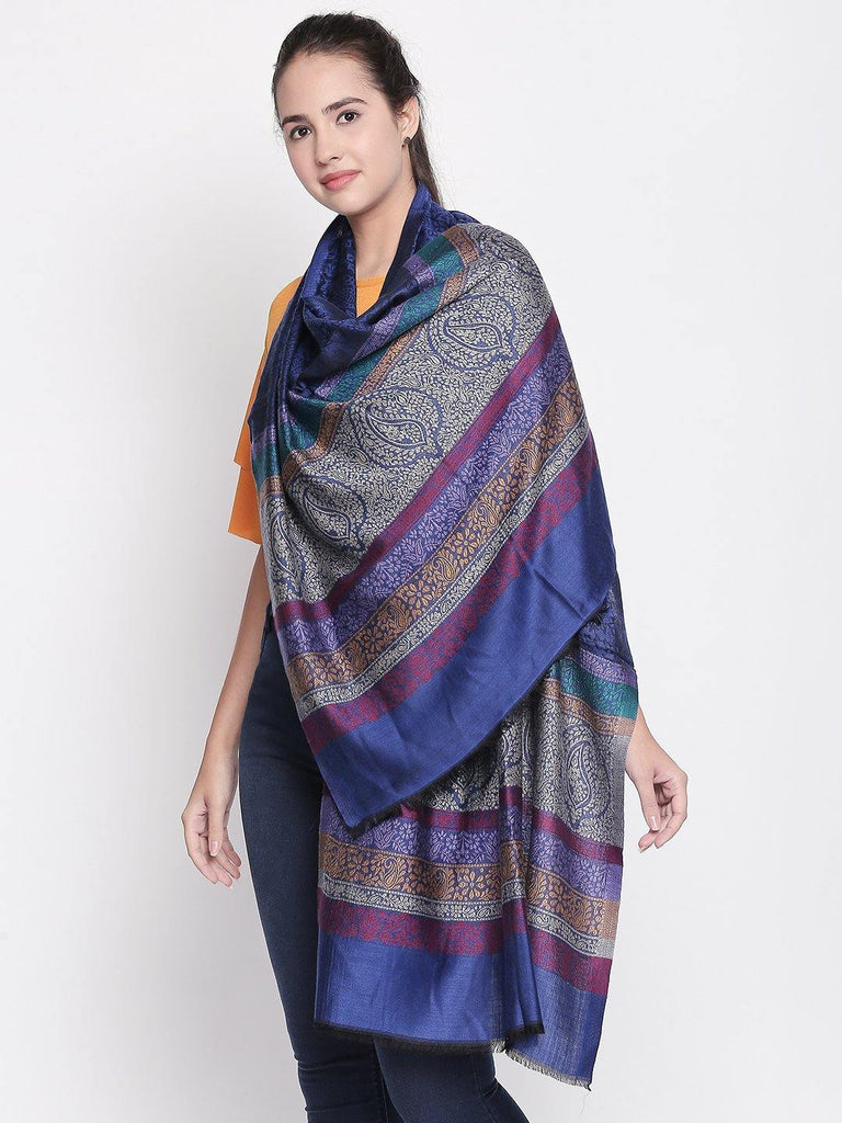 Women Blue Patterned Shawl-Shawl-StyleQuotient