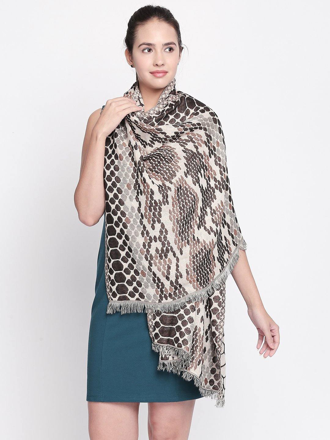 Women Black & Beige Animal Printed Shawl-Shawl-StyleQuotient
