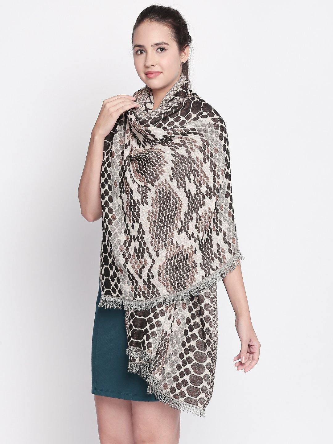 Women Black & Beige Animal Printed Shawl-Shawl-StyleQuotient
