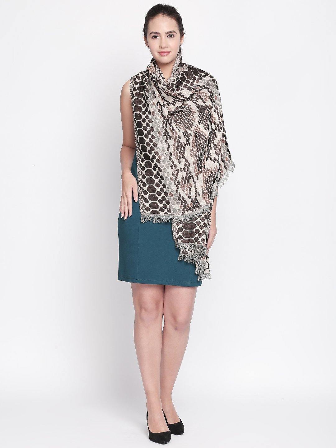 Women Black & Beige Animal Printed Shawl-Shawl-StyleQuotient