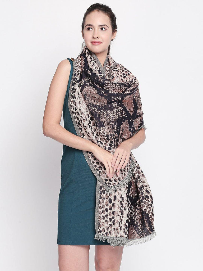 Women Black & Beige Animal Printed Shawl-Shawl-StyleQuotient