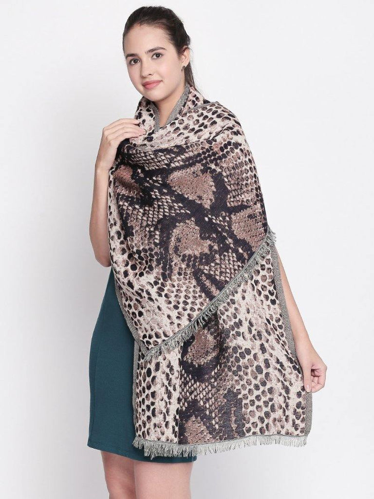 Women Black & Beige Animal Printed Shawl-Shawl-StyleQuotient