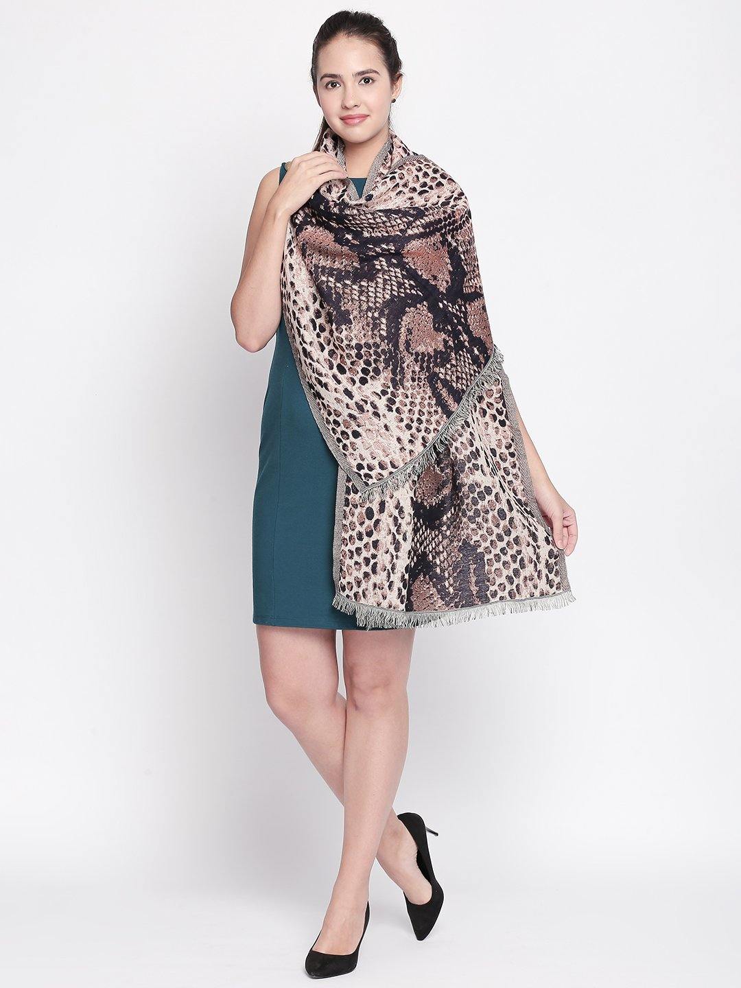 Women Black & Beige Animal Printed Shawl-Shawl-StyleQuotient