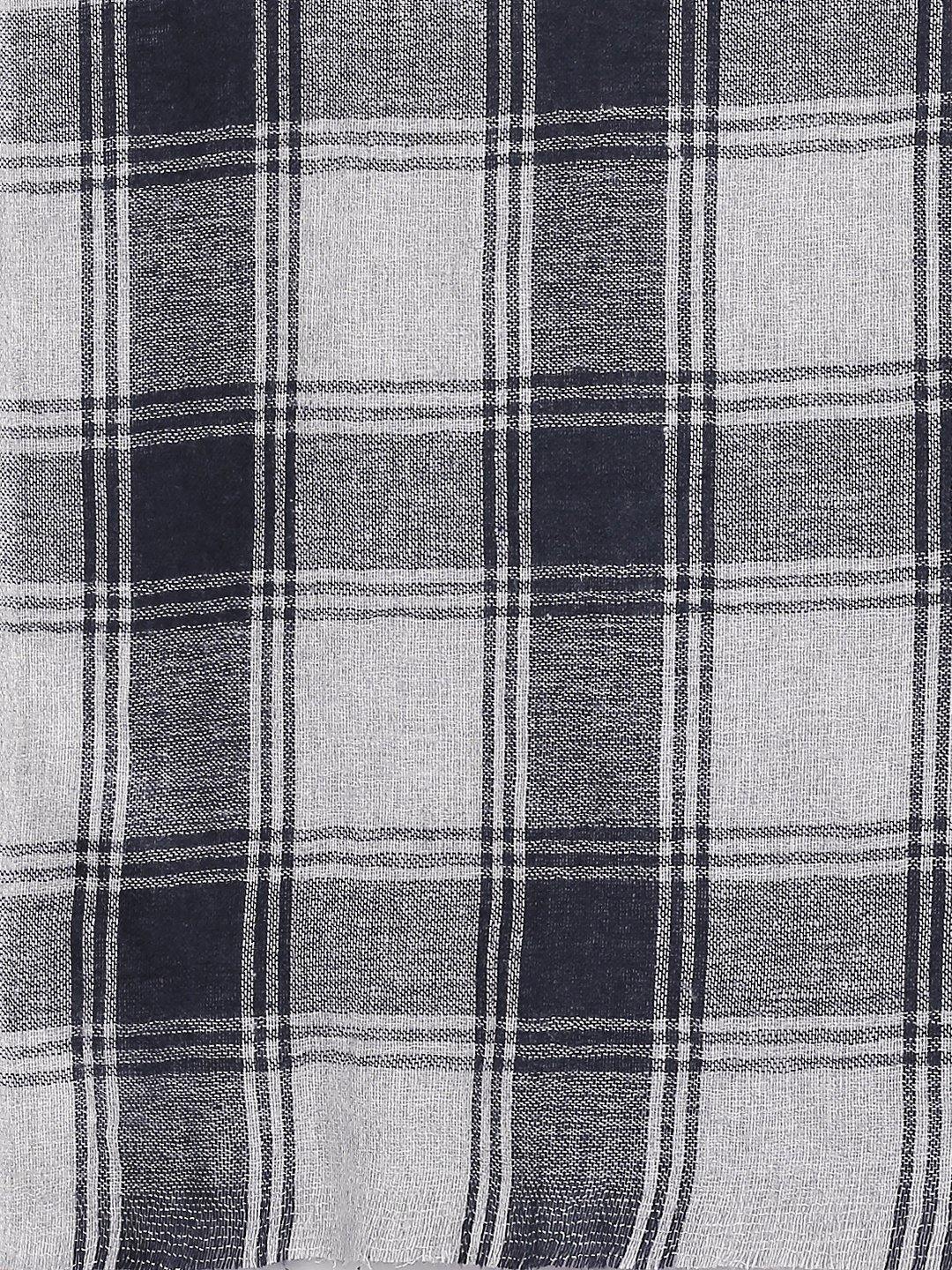 Women Grey & Navy Blue Checked Shawl-Shawl-StyleQuotient