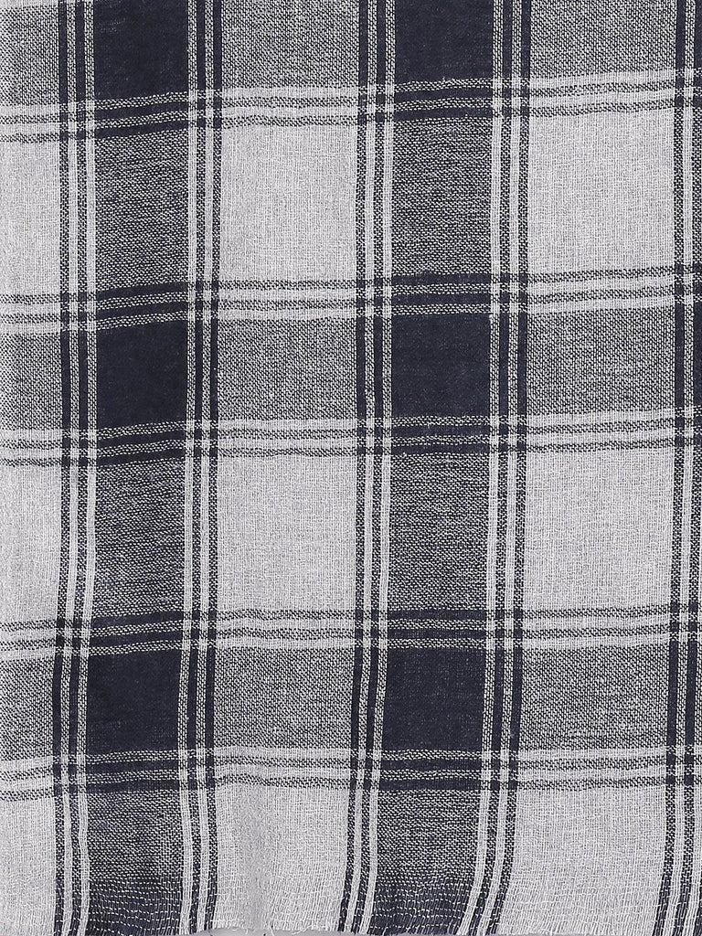 Women Grey & Navy Blue Checked Shawl-Shawl-StyleQuotient