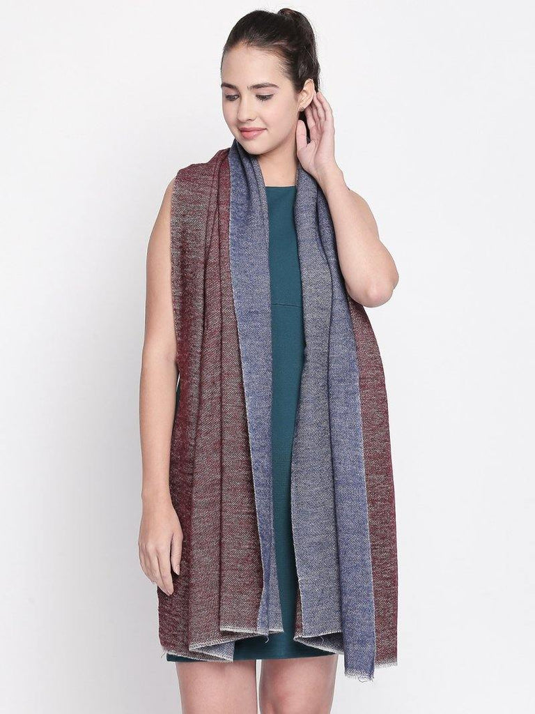 Women Maroon & Grey Striped Shawl-Shawl-StyleQuotient