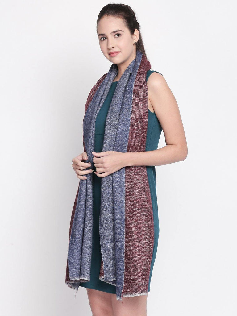 Women Maroon & Grey Striped Shawl-Shawl-StyleQuotient