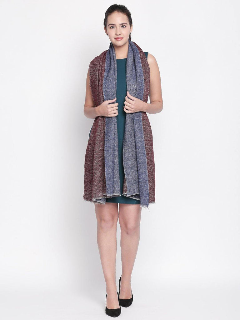 Women Maroon & Grey Striped Shawl-Shawl-StyleQuotient