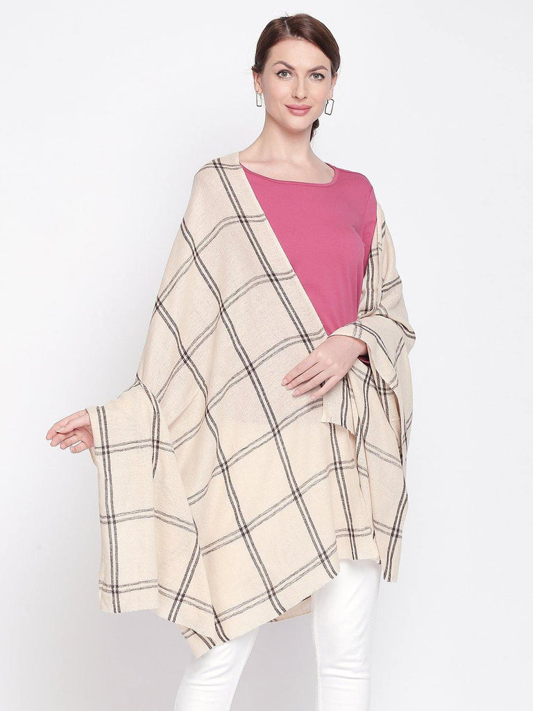 Women Beige Checked Shawl-Shawl-StyleQuotient