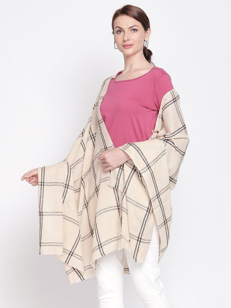 Women Beige Checked Shawl-Shawl-StyleQuotient