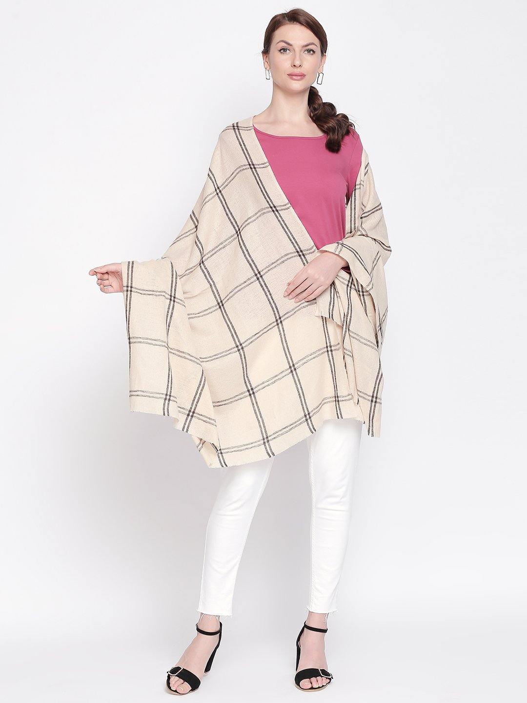 Women Beige Checked Shawl-Shawl-StyleQuotient