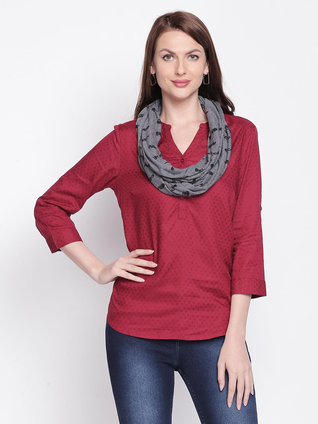 Women Grey & Black Printed Scarf-Stoles & Scarves-StyleQuotient