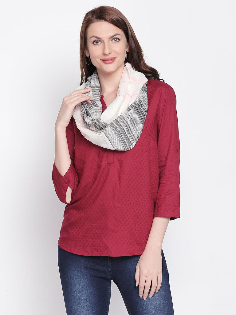 Women Grey Striped Scarf-Stoles & Scarves-StyleQuotient