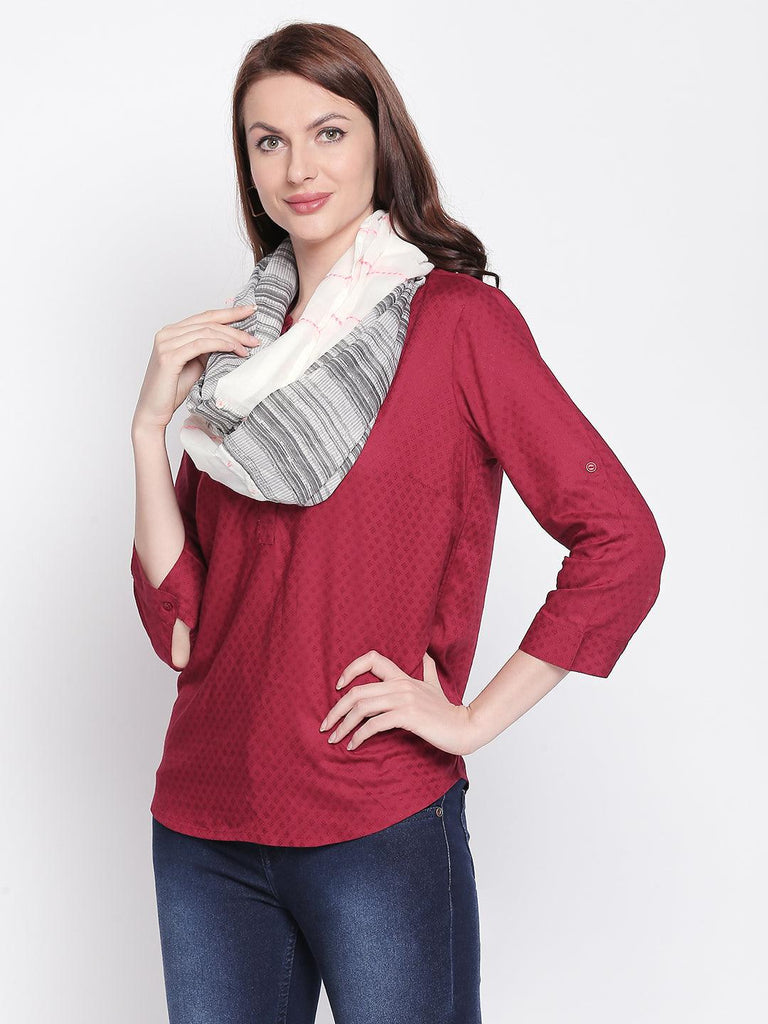 Women Grey Striped Scarf-Stoles & Scarves-StyleQuotient