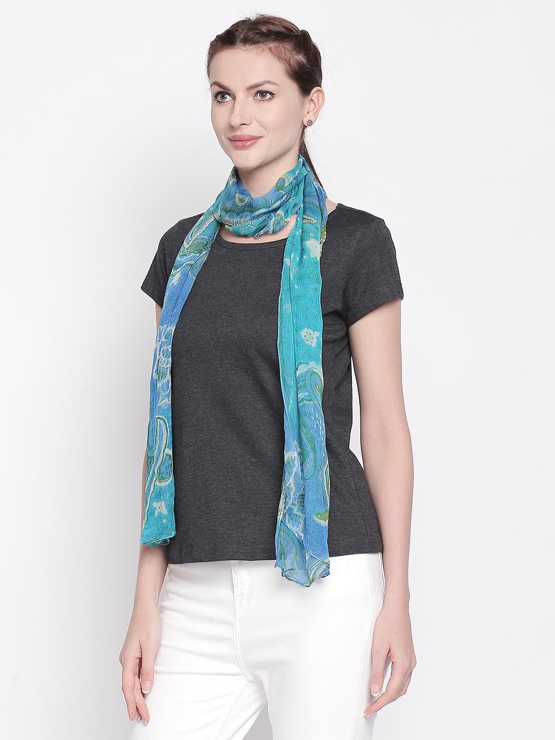 Women Blue Printed Scarf-Stoles & Scarves-StyleQuotient