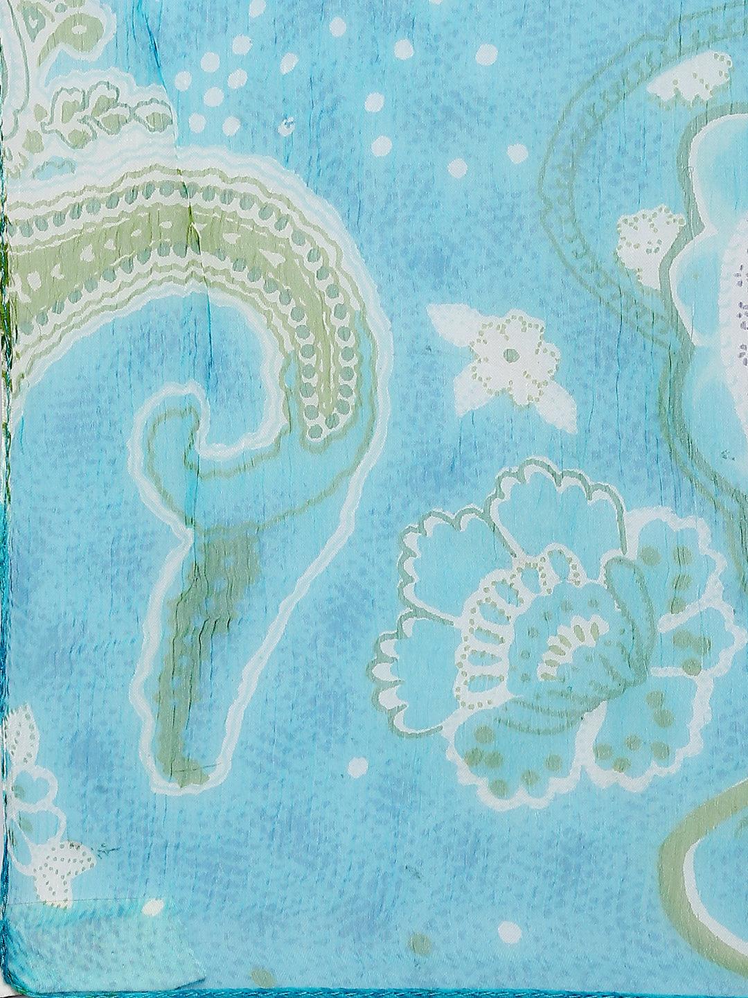 Women Blue Printed Scarf-Stoles & Scarves-StyleQuotient