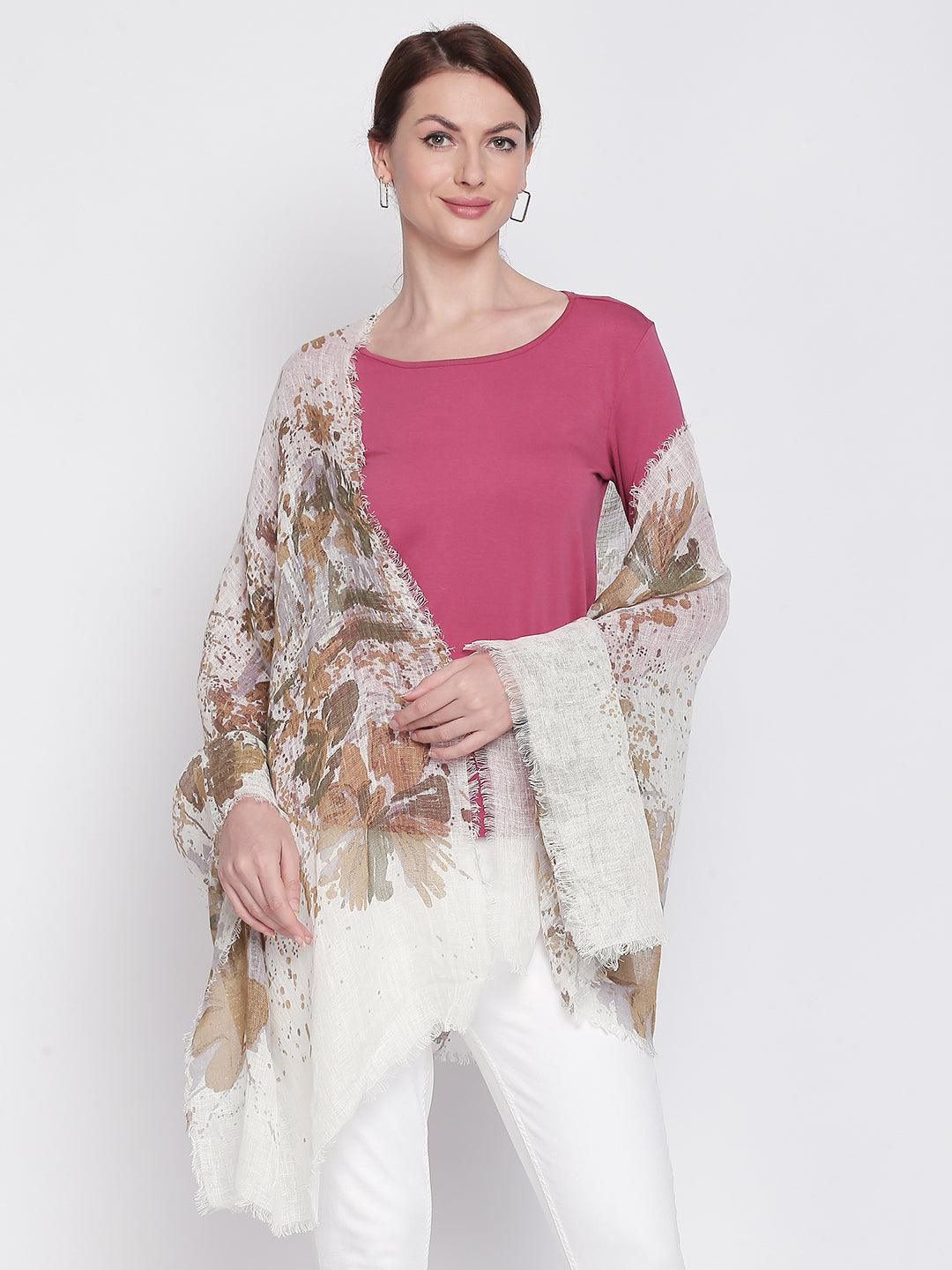Women Off-White Printed Scarf-Stoles & Scarves-StyleQuotient