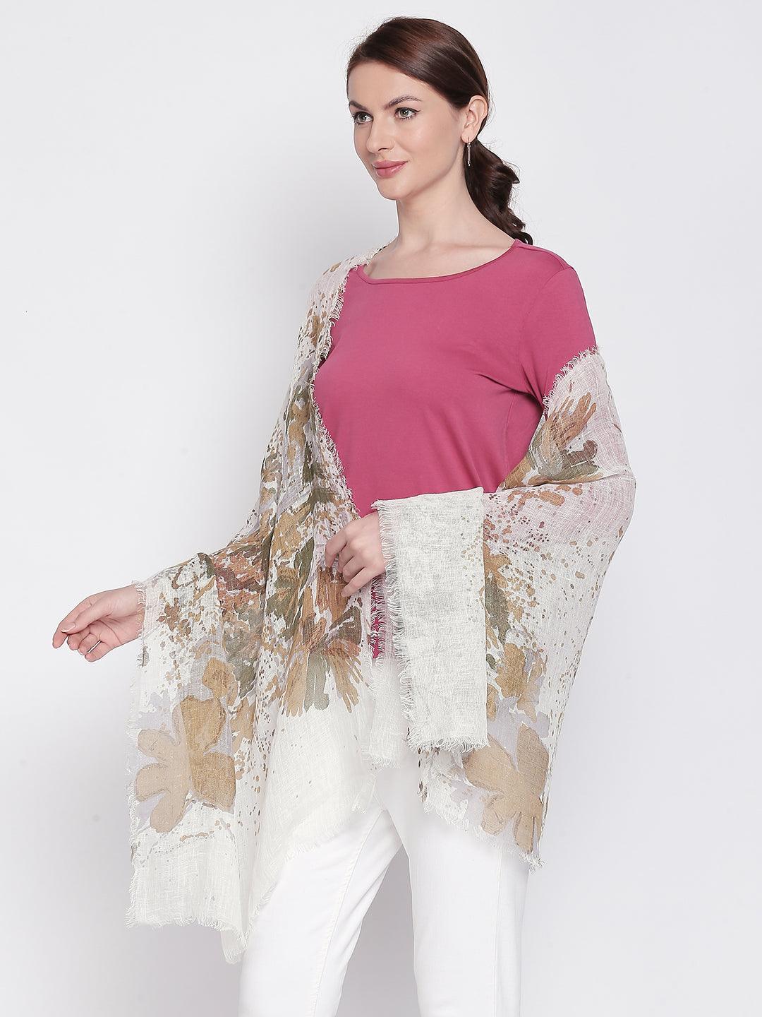 Women Off-White Printed Scarf-Stoles & Scarves-StyleQuotient
