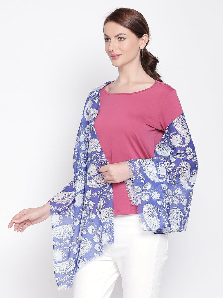 Women Blue & White Printed Scarves-Stoles & Scarves-StyleQuotient
