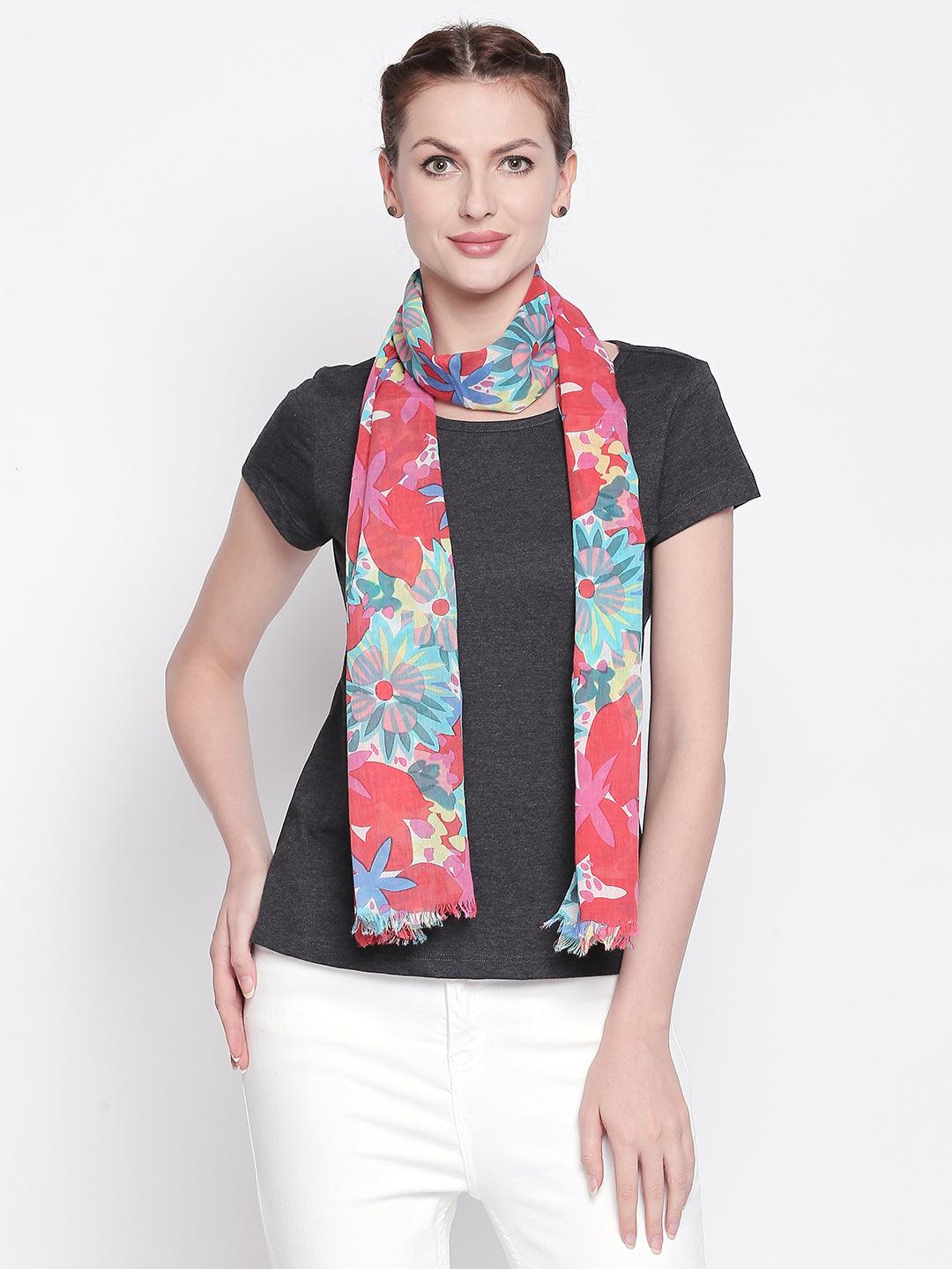 Women Red & Green Printed Scarf-Stoles & Scarves-StyleQuotient