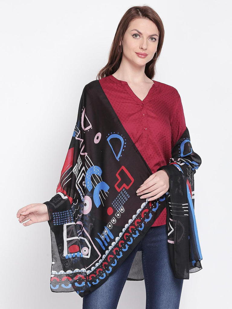 Women Black Printed Scarves-Stoles & Scarves-StyleQuotient