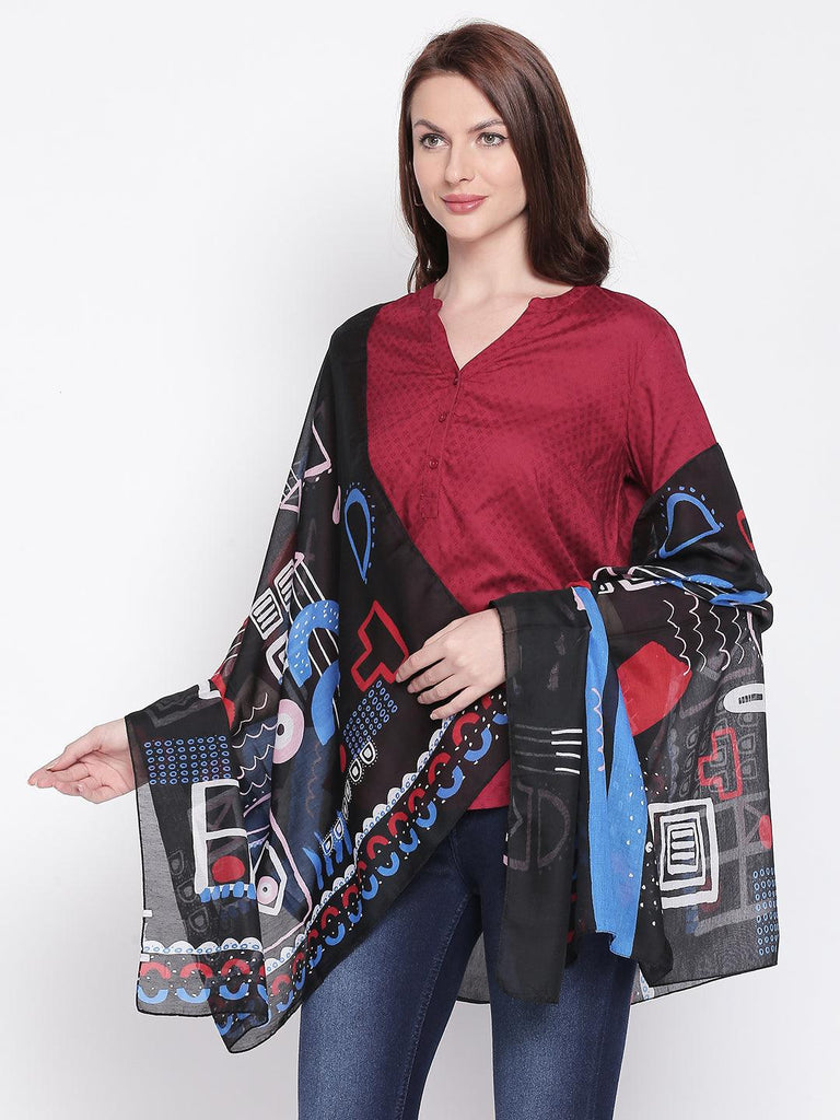 Women Black Printed Scarves-Stoles & Scarves-StyleQuotient