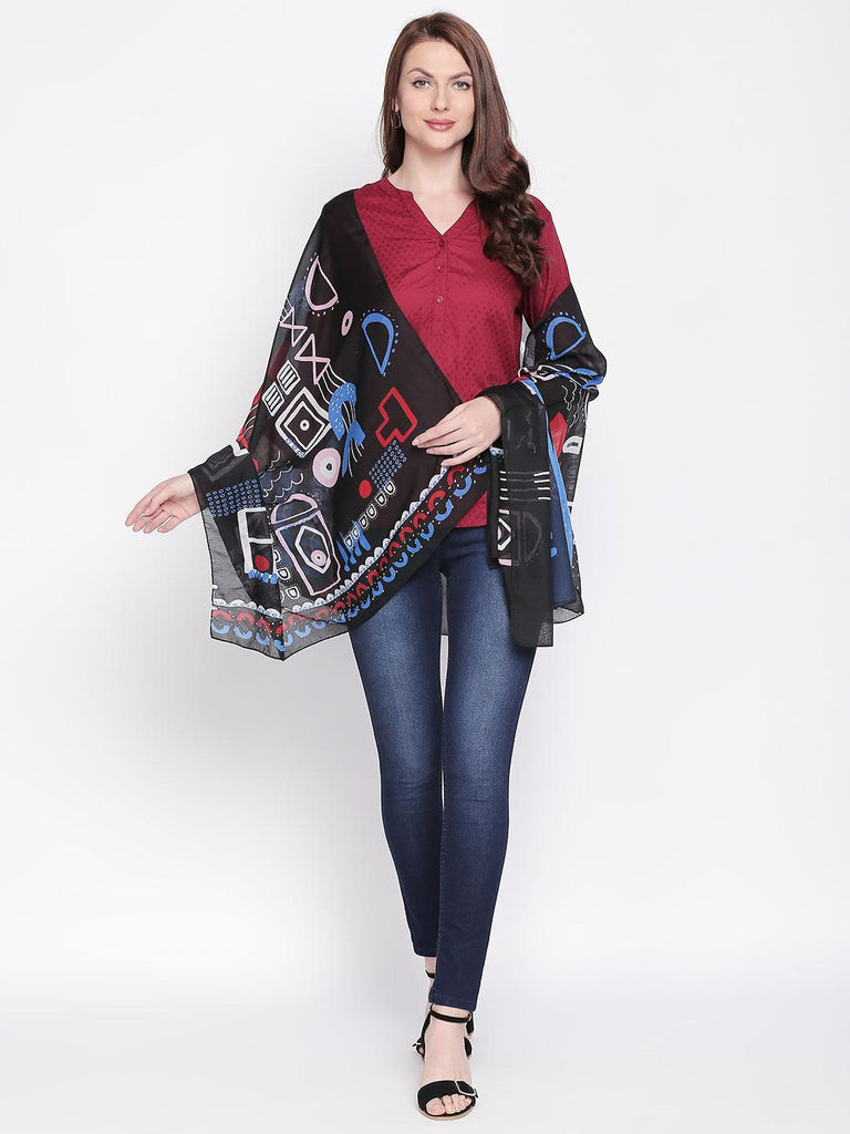 Women Black Printed Scarves-Stoles & Scarves-StyleQuotient