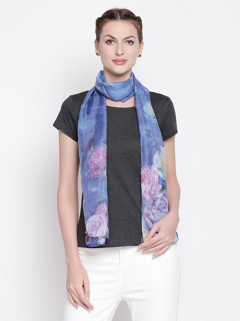 Women Blue & Pink Printed Scarf-Stoles & Scarves-StyleQuotient