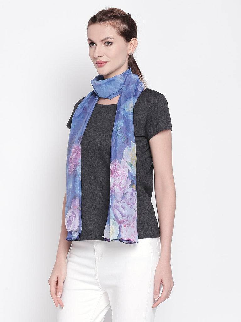 Women Blue & Pink Printed Scarf-Stoles & Scarves-StyleQuotient