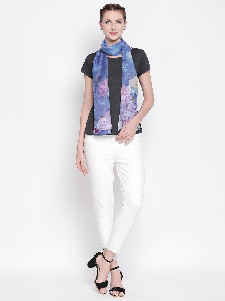 Women Blue & Pink Printed Scarf-Stoles & Scarves-StyleQuotient