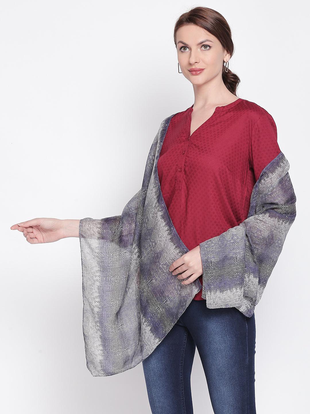 Women Grey Printed Scarf-Stoles & Scarves-StyleQuotient