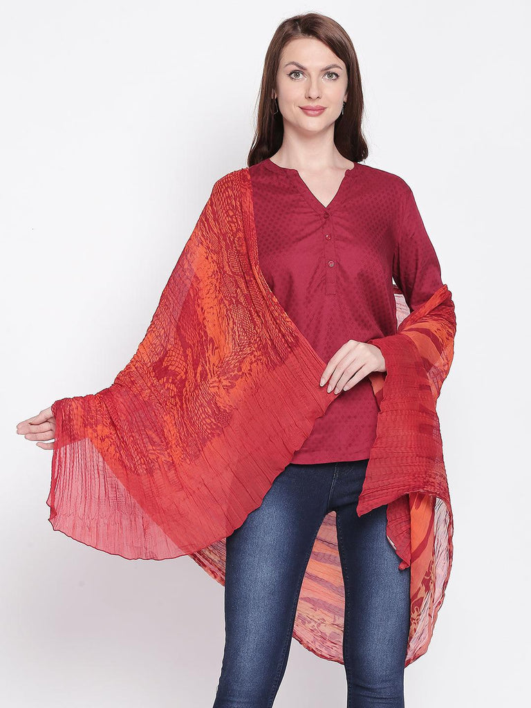 Women Red Printed Scarf-Stoles & Scarves-StyleQuotient