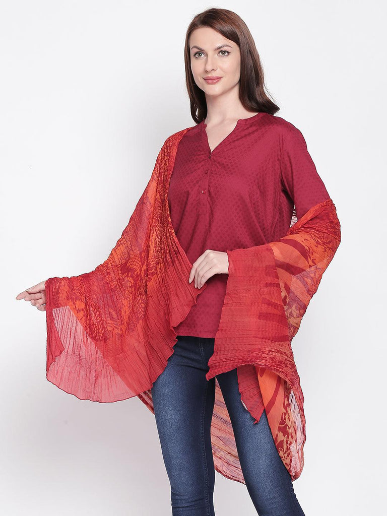 Women Red Printed Scarf-Stoles & Scarves-StyleQuotient