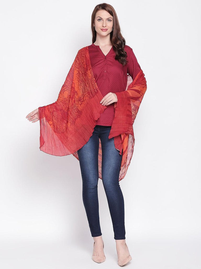 Women Red Printed Scarf-Stoles & Scarves-StyleQuotient